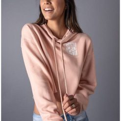 State Forty-Eight State Forty Eight Womens Cropped Fleece Hoodie Classic Pocket Peach & White -Wilson Shop state forty eight state forty eight womens cropped 1
