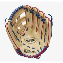 Wilson A500 12-inch Utility Youth Baseball Glove Blonde/Red/Royal -Wilson Shop wilson wilson a500 12 inch utility youth baseball 3