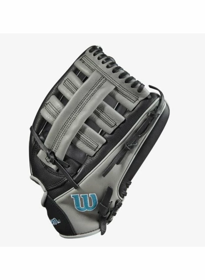 Wilson A500 12.5-inch Utility Youth Baseball Glove Black/Grey/Tropical Blue - Image 3